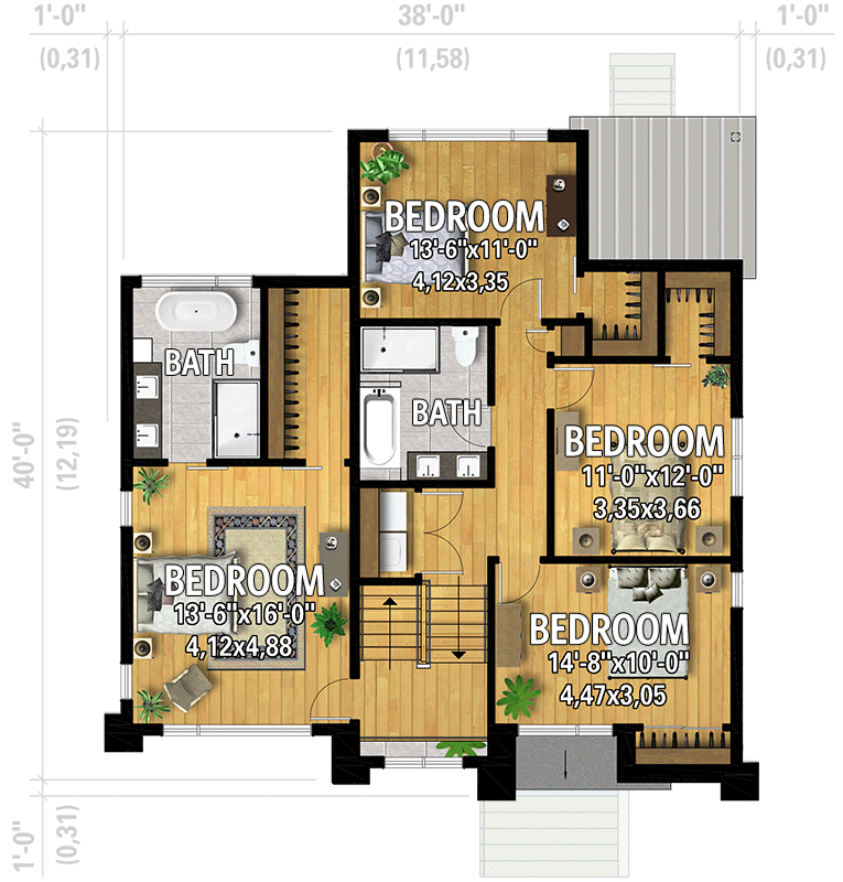 Plan 801138PM: Modern Scandinavian-Inspired 4 Bed House Plan Under 2100 Square Feet - Floor Plan - 2nd Floor - Contemporary, Modern, Scandinavian