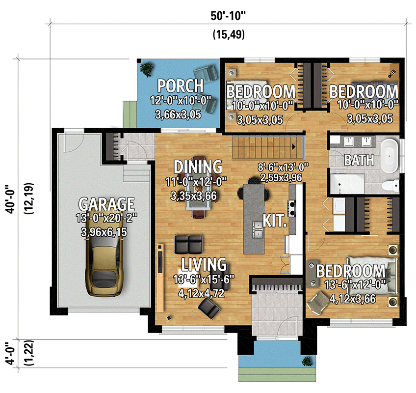 Plan 801142PM: Mid-Century Modern One-Story House 3-Bed Plan Under 1350 Square Feet - Floor Plan - Main Level - Mid Century Modern, Modern