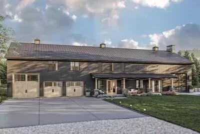 6-Bedroom Barndominium-Style Home Plan with 4-Seasons Room