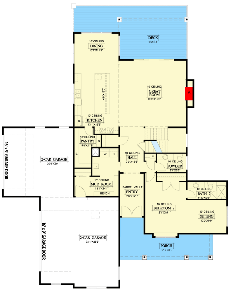 Plan 365046PED: 3700 Square Foot New American House Plan with Second Floor Master Suite with Deck - Floor Plan - Main Level - Craftsman, Mountain, New American