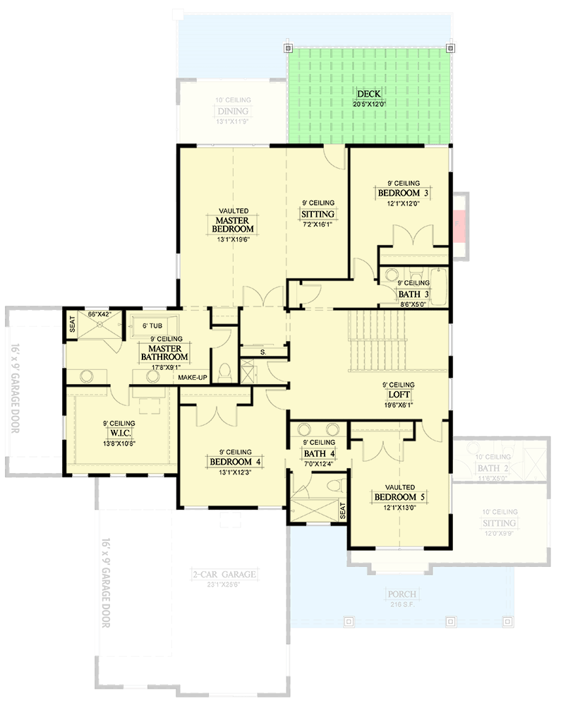 Plan 365046PED: 3700 Square Foot New American House Plan with Second Floor Master Suite with Deck - Floor Plan - 2nd Floor - Craftsman, Mountain, New American