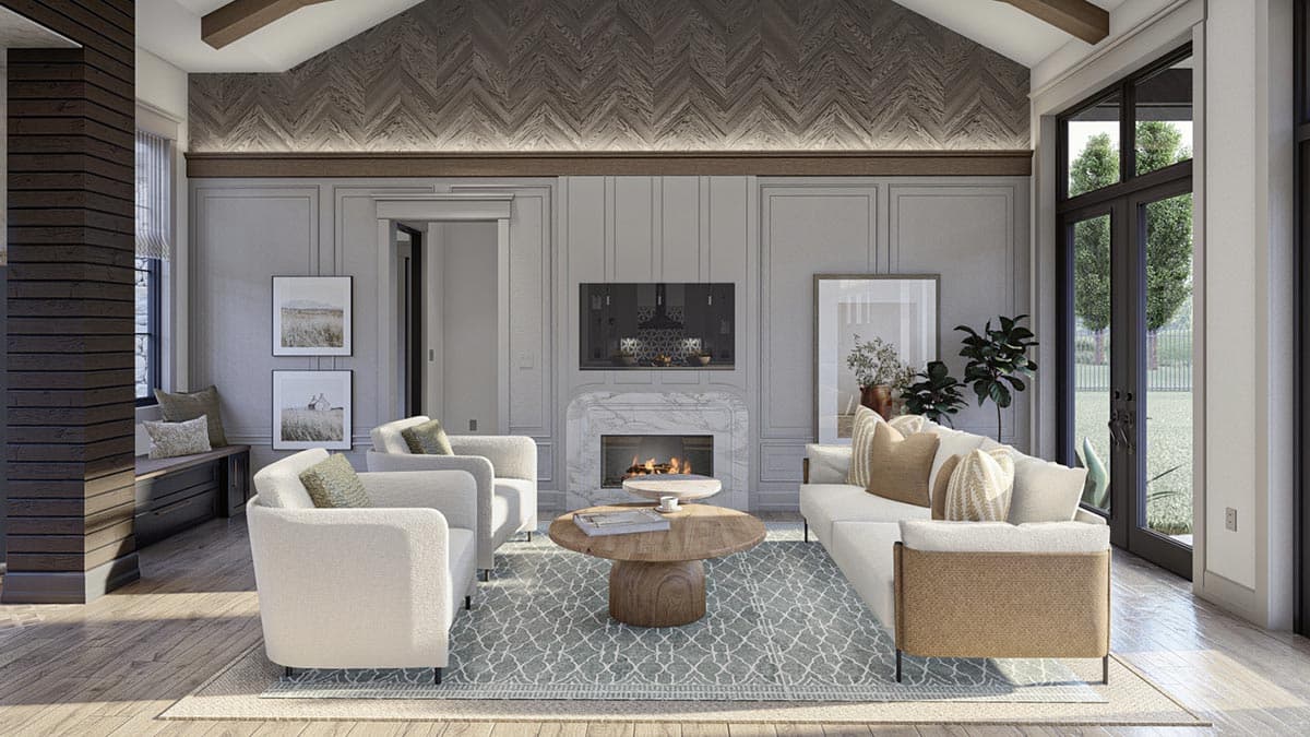 Plan 623279DJ: 3-Bed Modern Cottage Plan with Two Fireplaces and 2-Car Garage - 2028 Sq Ft - Image #12 - Cottage, Country, European, New American, Ranch, Transitional