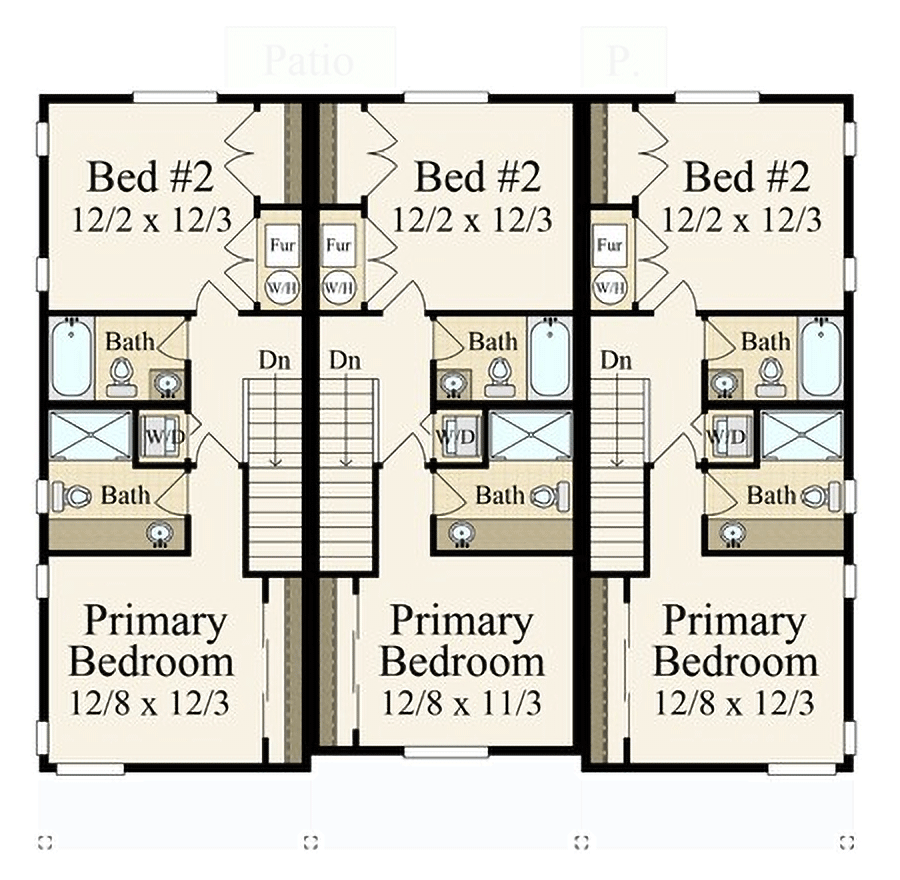 Plan 85428MS: 3 Story Modern Triplex House Plan with Two 1550 Sq Ft Units and One 1518 Sq Ft One - Floor Plan - 3rd Floor - Modern