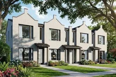 Multifamily Fourplex Plan with 2-Bedroom End Units and 1-Bedroom Middle Units
