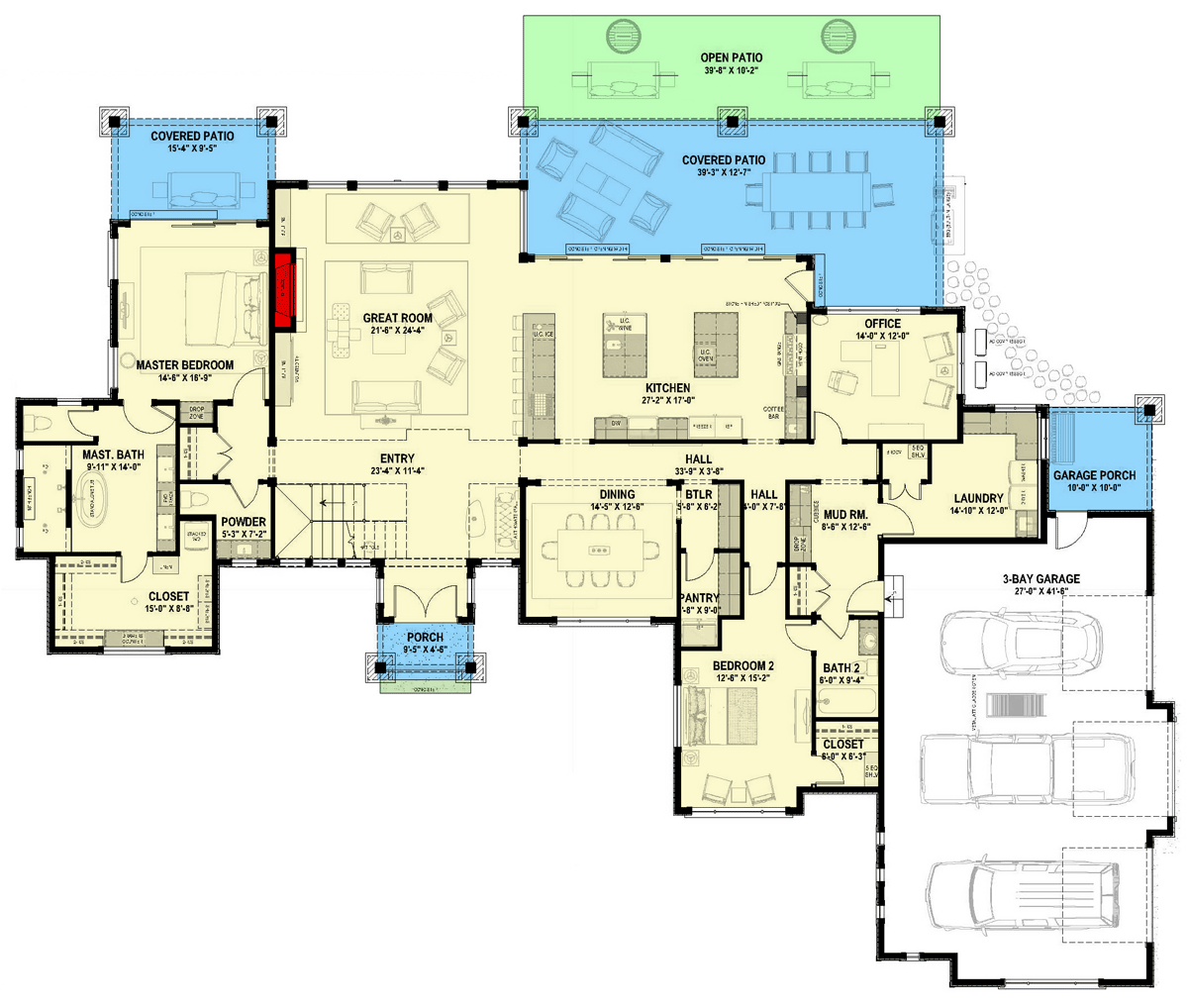 Plan 64541SC: 4,800 Square Foot Rustic Mountain Plan with Multiple Outdoor Gathering Areas - Floor Plan - Main Level - Country, Craftsman, Mountain, Northwest, Rustic