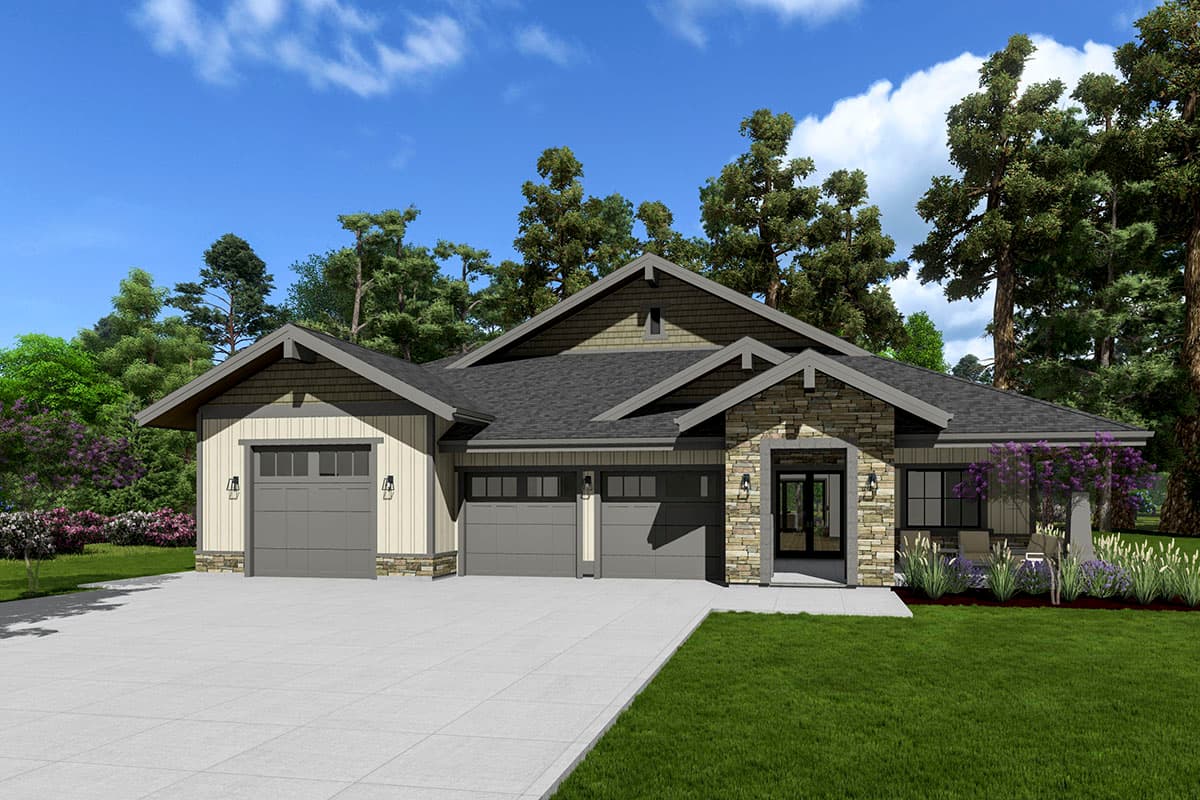 Plan 64542SC: One-Story Craftsman House Plan with Home Office and Fitness Room - 3651 Sq Ft - Image #9 - Craftsman, Mountain, Northwest, Ranch, Rustic