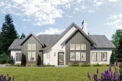 Transitional 3-Bed House Plan with Home Office and Pass-Thru Bar