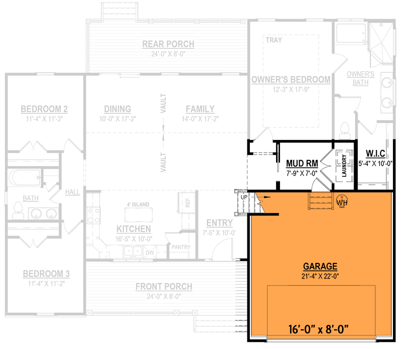 Plan 83651CRW: 3-Bed Modern Farmhouse with Two-Story Great Room and Bonus Room - 1664 Sq Ft - Floor Plan - Optional 2-Car Front Garage (+$350) - Country, Craftsman, Modern Farmhouse, New American, Ranch