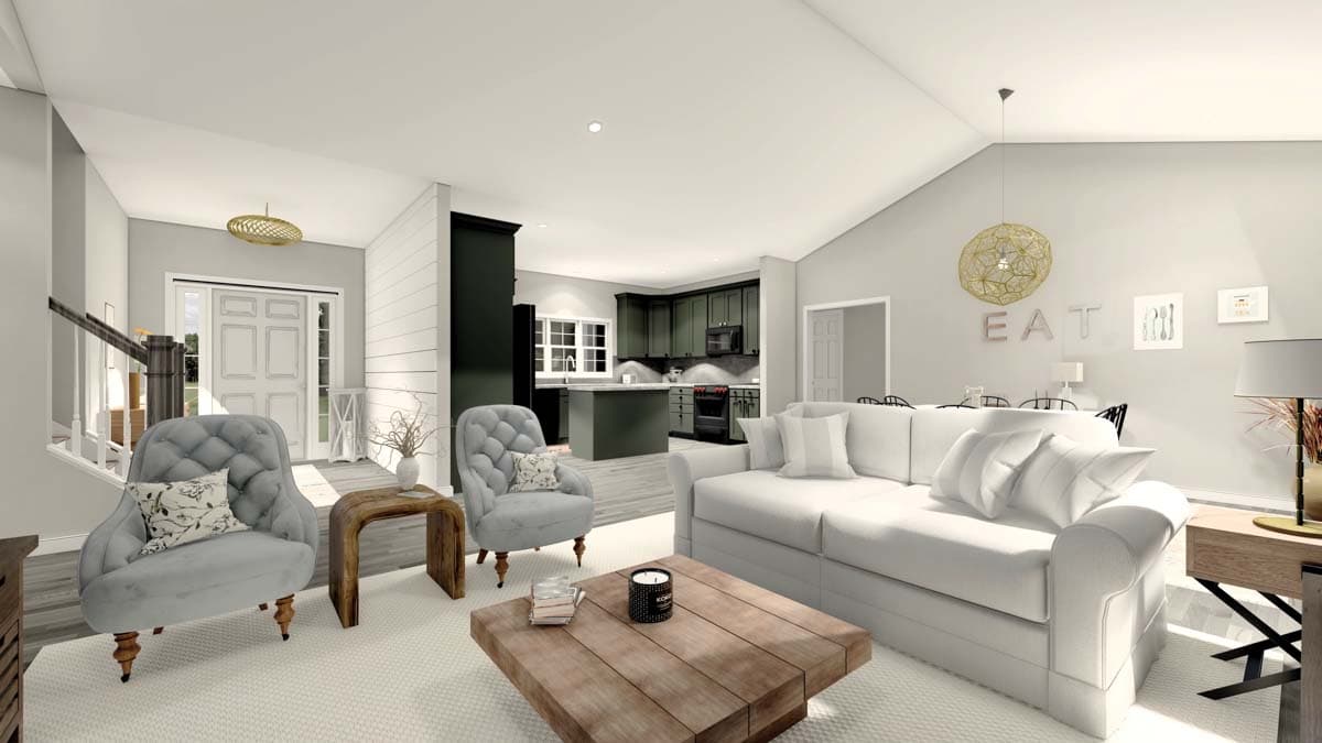 Plan 83651CRW: 3-Bed Modern Farmhouse with Two-Story Great Room and Bonus Room - 1664 Sq Ft - Image #6 - Country, Craftsman, Modern Farmhouse, New American, Ranch