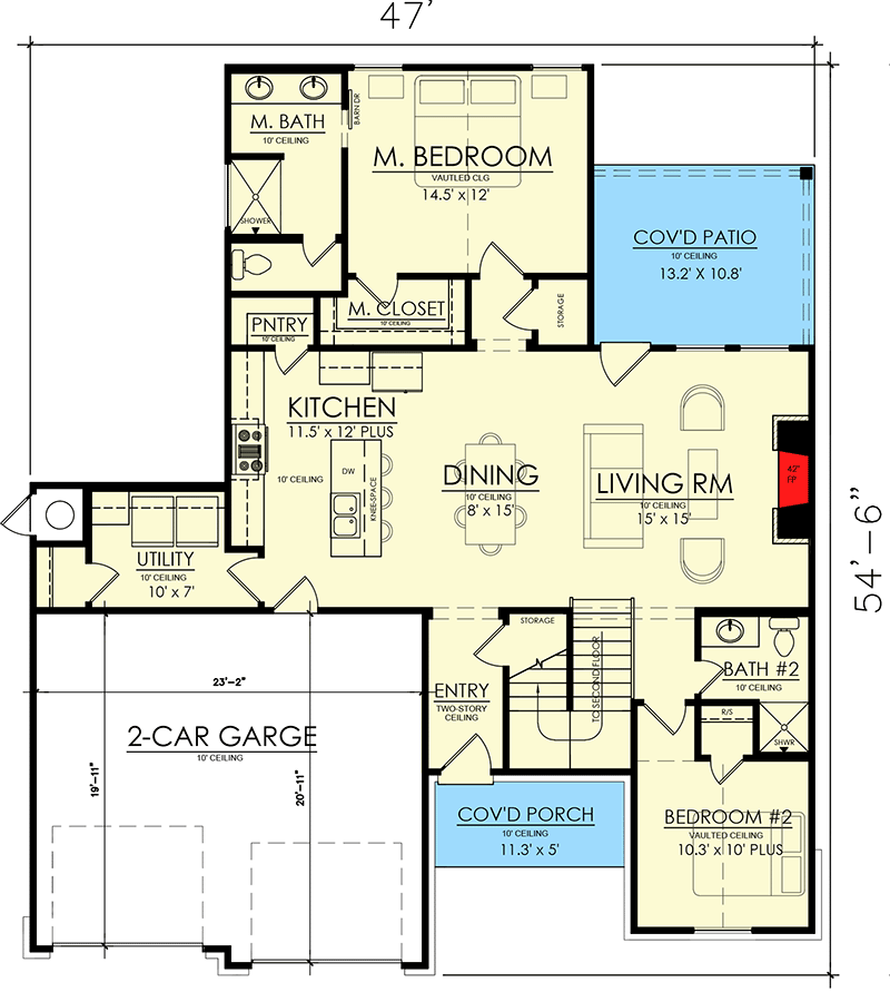 Plan 421535CHD: 2-Story Modern Farmhouse Under 1850 Square Feet with 4 Beds - Floor Plan - Main Level - Country, Modern Farmhouse, New American