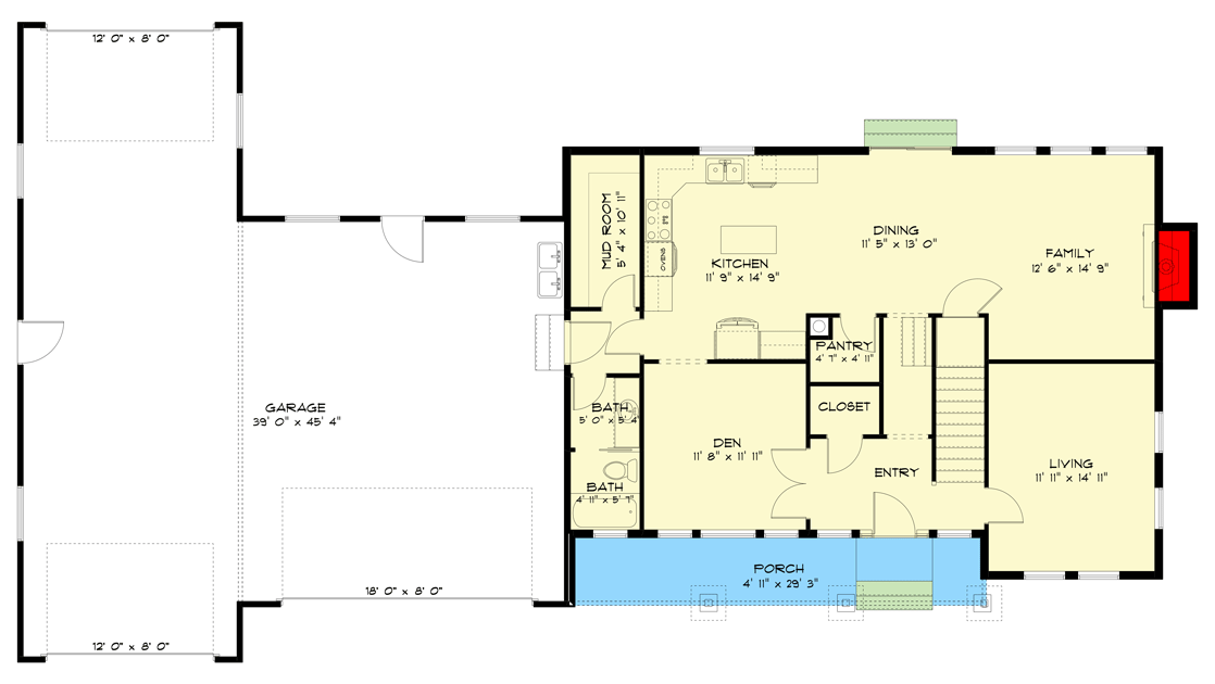 Plan 61241UT: Traditional 5 Bed Home Plan with RV Garage and Possible Lower Level ADU Apartment  - Floor Plan - Main Level - Country, Traditional
