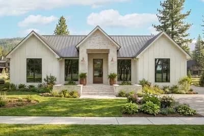 Balanced Face Contemporary Ranch House Plan Under 2100 Square Feet with Flex Room