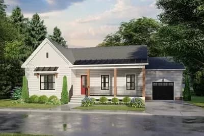 New American Farmhouse Plan Under 1700 Square Feet Offering One-Story Living