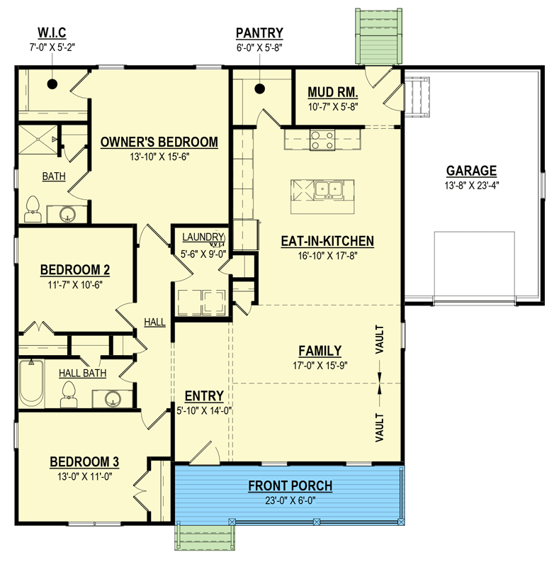 Plan 83653CRW: One-Story Country Home Plan Under 1700 Square Feet with 3 Bedrooms - Floor Plan - Main Level - Country, Ranch, Traditional