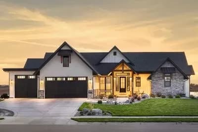 Mountain Craftsman House Plan Under 4900 Sq Ft Designed for a Rear-Sloping Lot with Two Offices