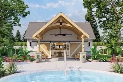 362 Sq Ft Pool House with Covered Patio Outside and a Wet Bar - and More - Inside