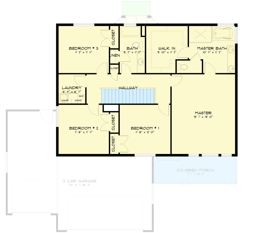 Plan 61238UT: 2641 Square Foot 2-Story House Plan with Home Office and Upstairs Laundry - Floor Plan - 2nd Floor - Traditional