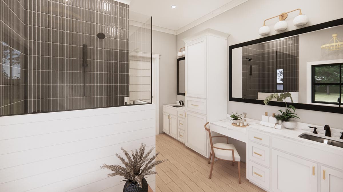 Plan 56541SM: Transitional Farmhouse Plan with Two-Story Great Room and Outdoor Fireplace - 2768 Sq Ft - Image #12 - Cottage, Country, Farmhouse, Modern Farmhouse, New American, Transitional