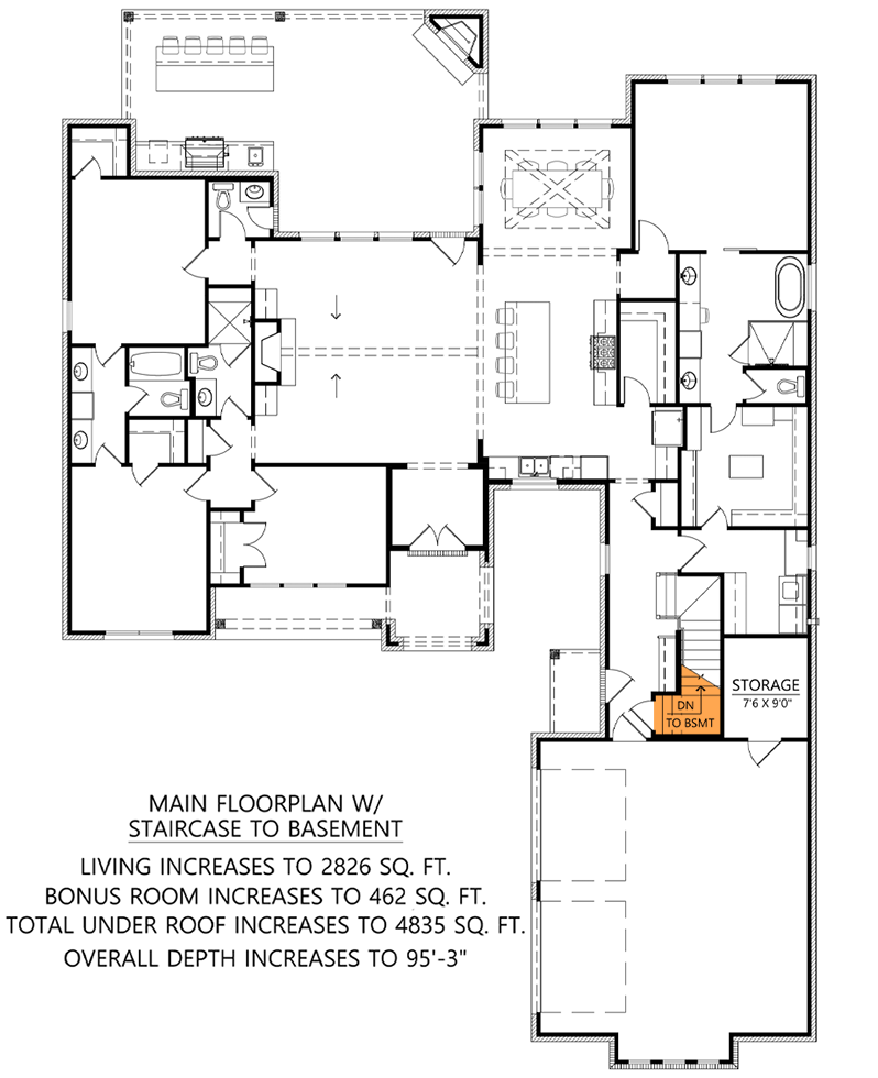Plan 56541SM: Transitional Farmhouse Plan with Two-Story Great Room and Outdoor Fireplace - 2768 Sq Ft - Floor Plan - Basement Stairs Location - Cottage, Country, Farmhouse, Modern Farmhouse, New American, Transitional