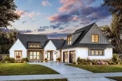 Transitional Farmhouse Plan with Two-Story Great Room and Outdoor Fireplace - 2768 Sq Ft