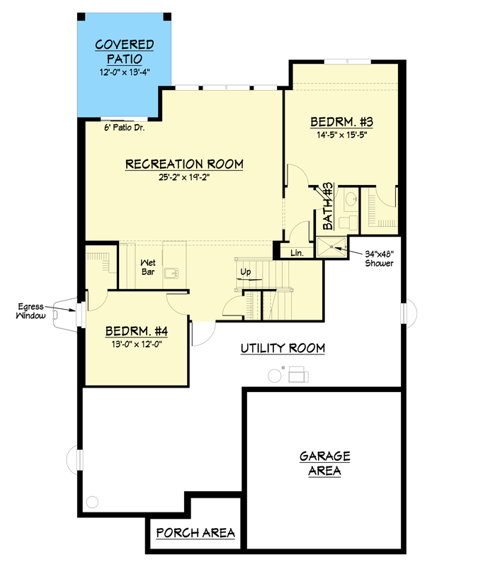 Plan 250107LRY: 3200 Craftsman-Style House Plan with Flex Room and Finished Walkout Basement - Floor Plan - Lower Level - Country, Craftsman, New American, Southern