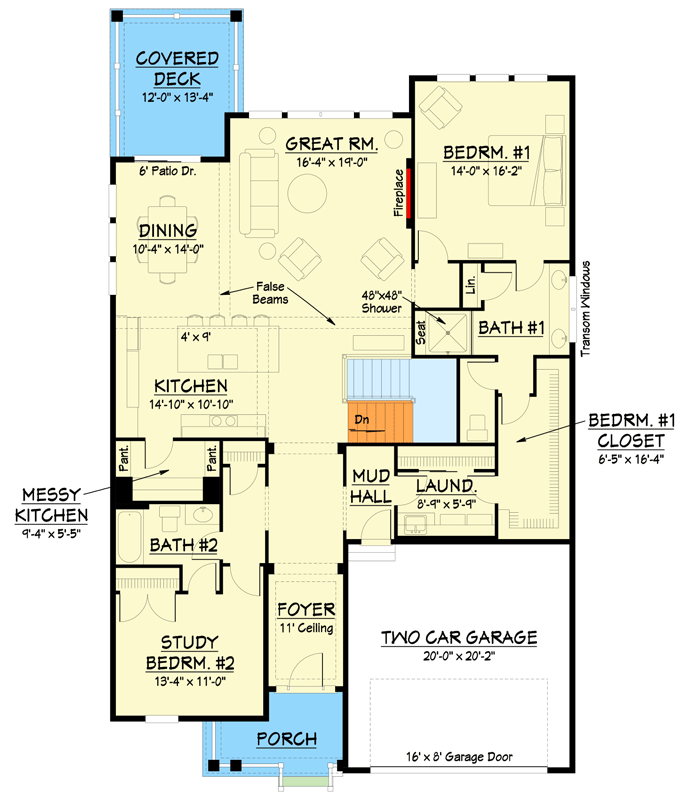 Plan 250107LRY: 3200 Craftsman-Style House Plan with Flex Room and Finished Walkout Basement - Floor Plan - Main Level - Country, Craftsman, New American, Southern