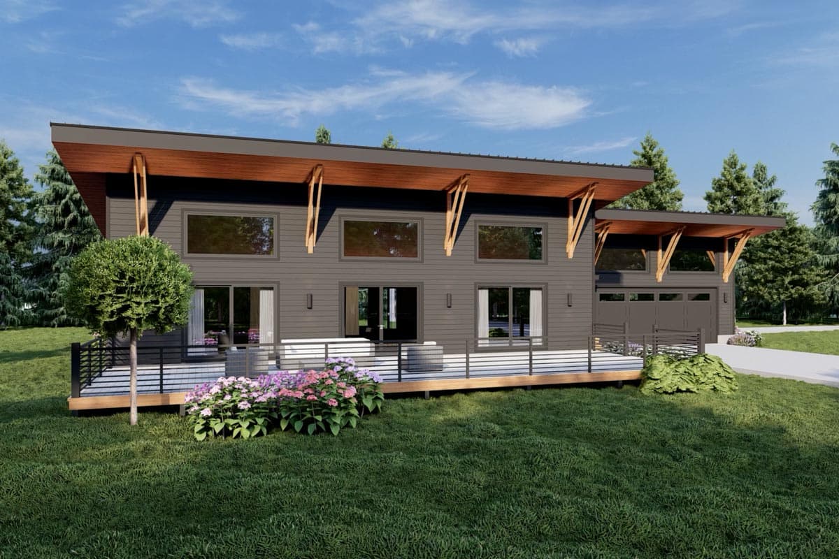 Plan 680192VR: Contemporary Lakehouse Plan with 16-Foot Sloped Ceiling and 4-Sided Fireplace - Image #6 - Contemporary, Mid Century Modern, Modern, Mountain, Northwest