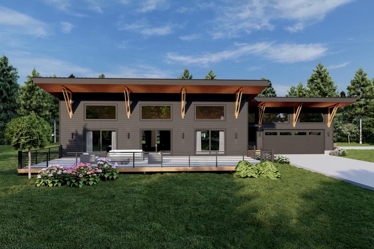 Plan 680192VR: Contemporary Lakehouse Plan with 16-Foot Sloped Ceiling and 4-Sided Fireplace - Image #7 - Contemporary, Mid Century Modern, Modern, Mountain, Northwest