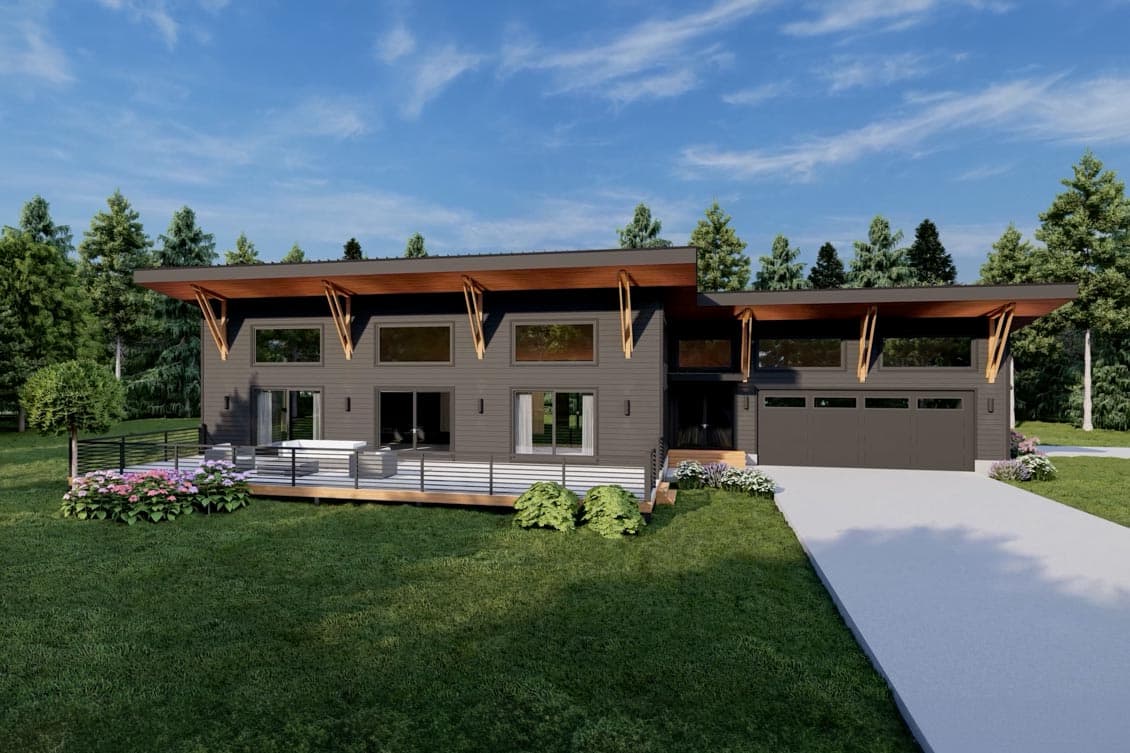 Plan 680192VR: Contemporary Lakehouse Plan with 16-Foot Sloped Ceiling and 4-Sided Fireplace - Image #8 - Contemporary, Mid Century Modern, Modern, Mountain, Northwest