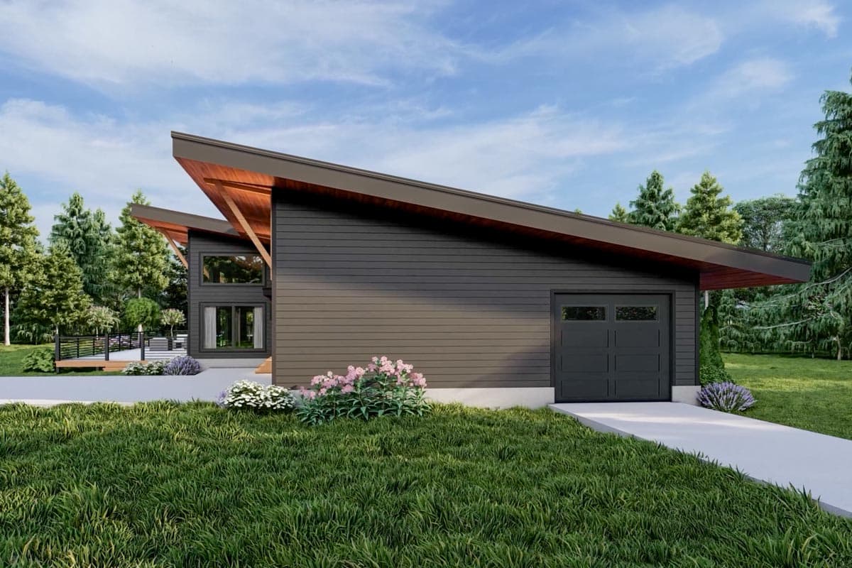Plan 680192VR: Contemporary Lakehouse Plan with 16-Foot Sloped Ceiling and 4-Sided Fireplace - Image #10 - Contemporary, Mid Century Modern, Modern, Mountain, Northwest