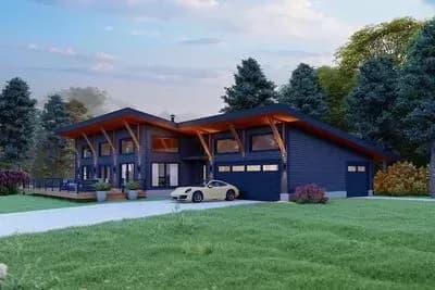 Contemporary Lakehouse Plan with 16-Foot Sloped Ceiling and 4-Sided Fireplace