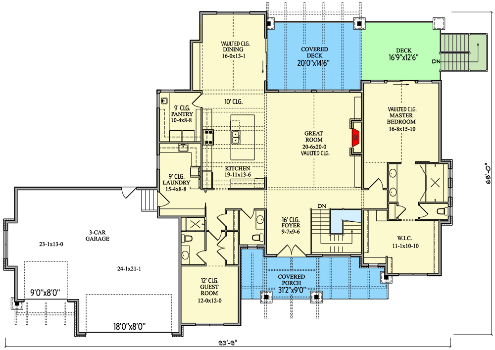 Plan 95225RW: 2601 Square Foot New American House Plan with 3-Car Garage Designed for Rear View Lots - Floor Plan - Main Level - Country, Craftsman, Mountain, New American, Ranch