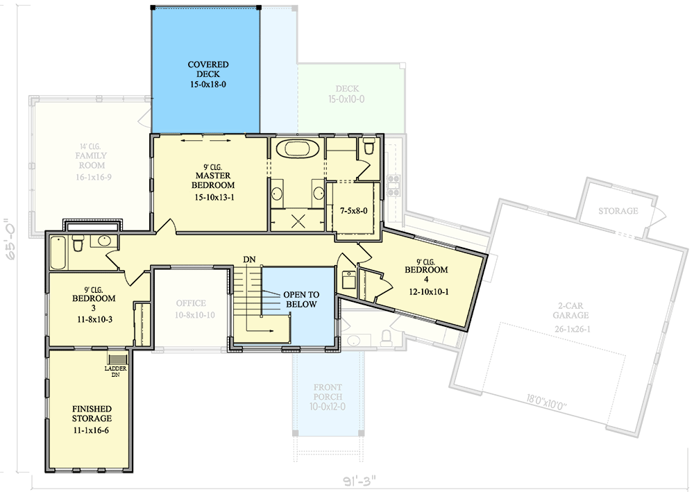 Plan 95226RW: 4 Bed Modern House Plan with Home Office and Secret Ladder in Bed 2 - Floor Plan - 2nd Floor - Contemporary, Mid Century Modern, Modern