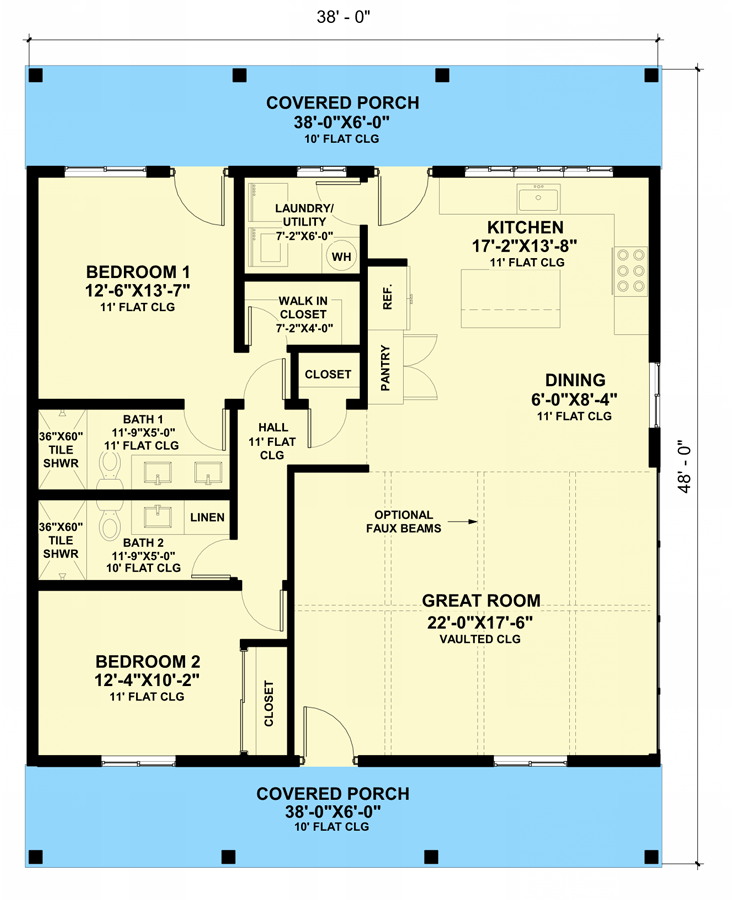 Plan 420113WNT: Craftsman Cottage with Vaulted Great Room and Optional Lower Level Expansion - 1368 Sq Ft - Floor Plan - Main Level - Cabin, Cottage, Country, Craftsman