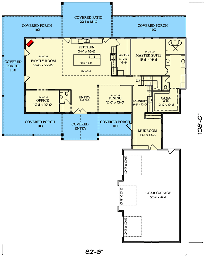Plan 95228RW: Mountain Farmhouse Under 3800 Square Feet with Large 3-Car Garage and Wraparound Porch - Floor Plan - Main Level - Country, Modern Farmhouse, Mountain, New American, Rustic