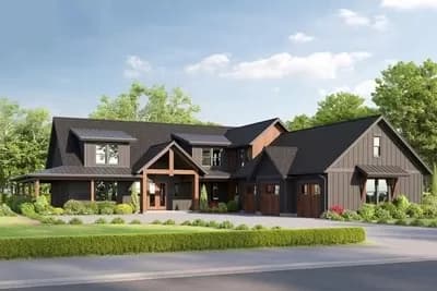 Mountain Farmhouse Under 3800 Square Feet with Large 3-Car Garage and Wraparound Porch