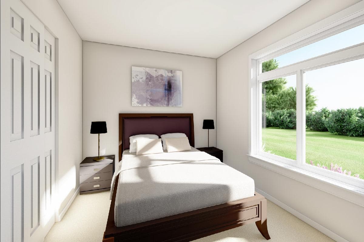 Plan 67769MG: Split Bedroom Modern House Plan Under 1200 Square Feet with Vaulted Ceiling - Image #6 - Contemporary, Mid Century Modern, Modern