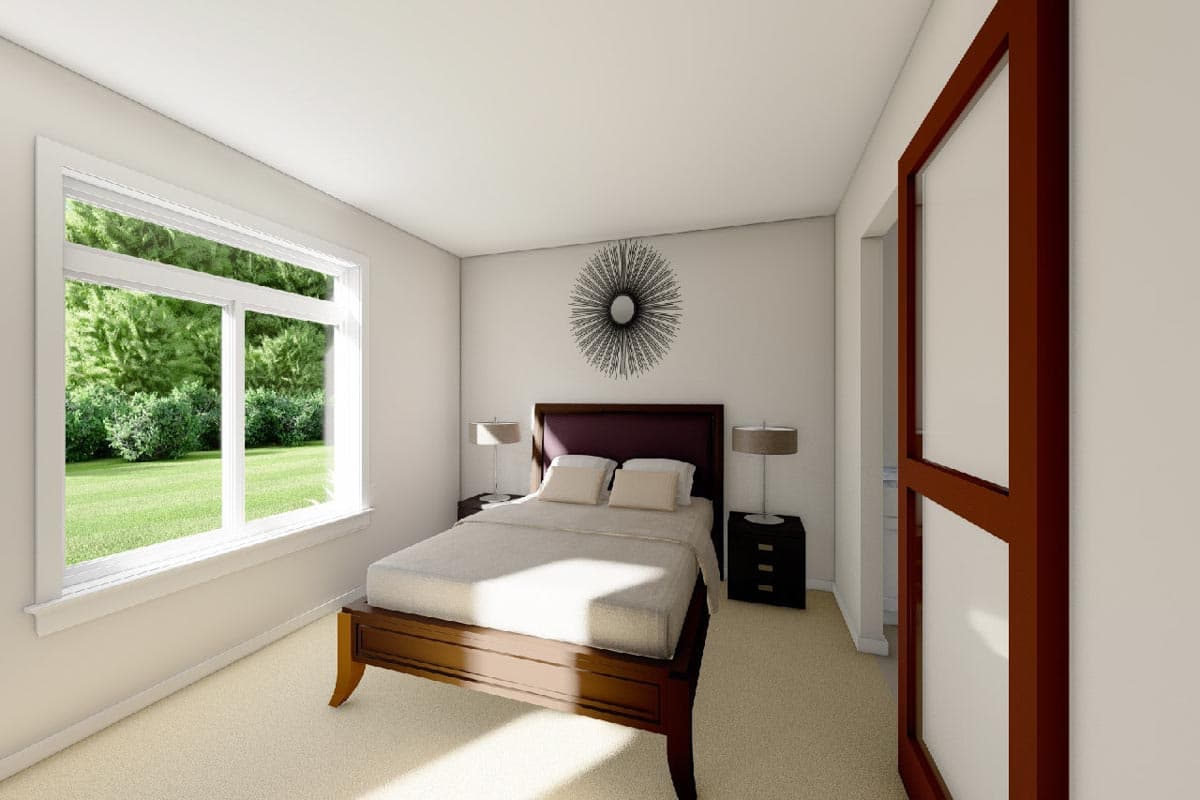 Plan 67769MG: Split Bedroom Modern House Plan Under 1200 Square Feet with Vaulted Ceiling - Image #7 - Contemporary, Mid Century Modern, Modern