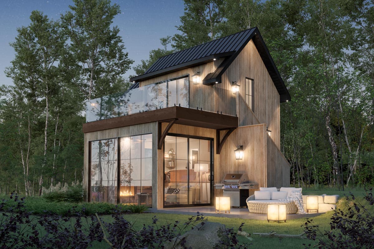 Plan 22656DR: Compact Contemporary Cottage with Upstairs Master Suite with Private Terrace and Bunk Room - Image #4 - Contemporary, Cottage, New American, Rustic, Vacation