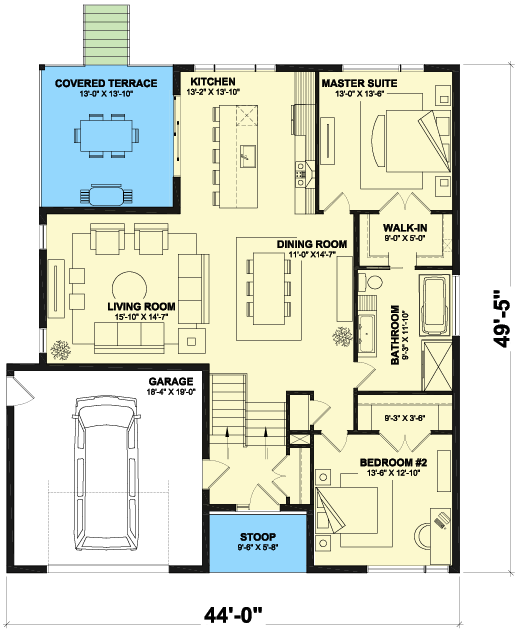 Plan 22667DR: Mid-Century Modern House Plan Under 3000 Sq Ft with Daylight Basement and Laundry Chute - Floor Plan - Main Level - Contemporary, Mid Century Modern, Modern