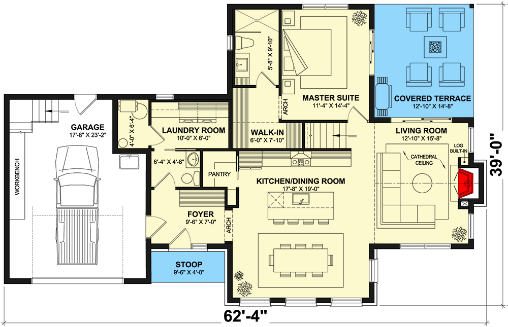 Plan 22671DR: Transitional 3 Bed Home Plan with Over 1900 Square Feet of Heated Living Space - Floor Plan - Main Level - New American, Transitional