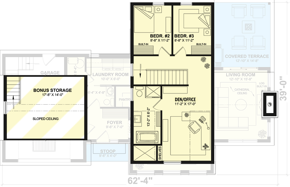 Plan 22671DR: Transitional 3 Bed Home Plan with Over 1900 Square Feet of Heated Living Space - Floor Plan - 2nd Floor - New American, Transitional