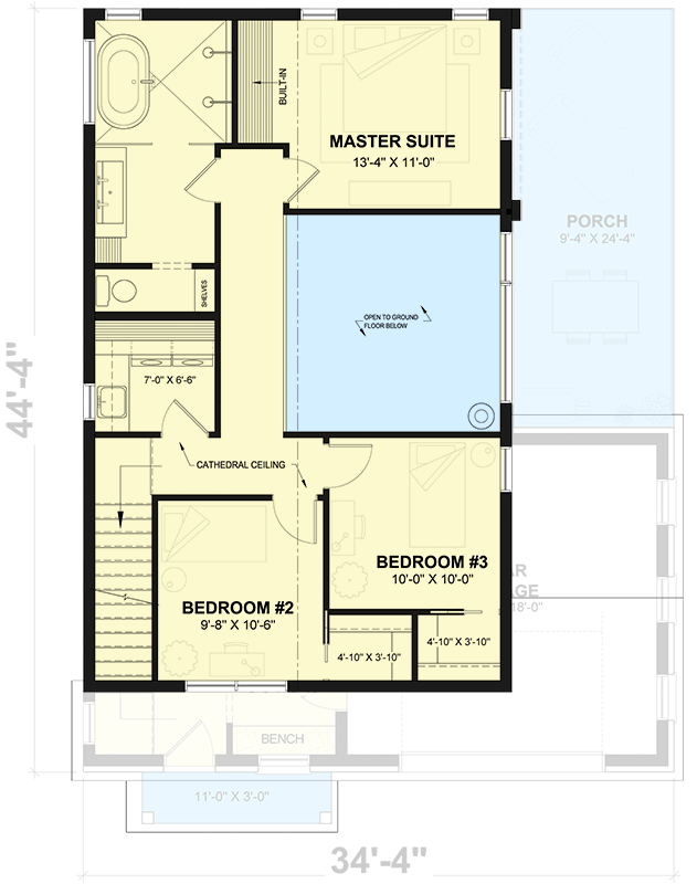 Plan 22672DR: Scandinavian-Style 3 Bed House Plan Under 1800 Square Feet with 1-Car Garage - Floor Plan - 2nd Floor - European, Scandinavian