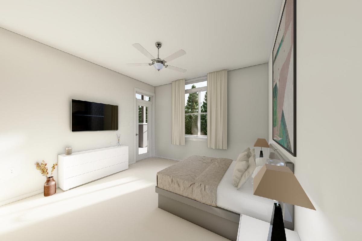 Plan 67770MG: Up-Sloping Two-Level Modern House Plan with Rec Room and Drive-Under 2-Car Garage - Image #10 - Contemporary, Mid Century Modern, Modern