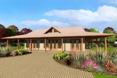 Split-Bed Farmhouse Plan Under 1700 Sq Ft with Vaulted Interior and Four-Sided Wraparound Porch