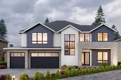 5 or 6 Bed New American Home Plan with Laundry Room Upstairs