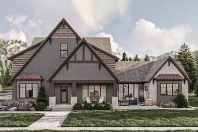 3240 Square Foot Contemporary Tudor-Style House Plan with Vaulted Interior
