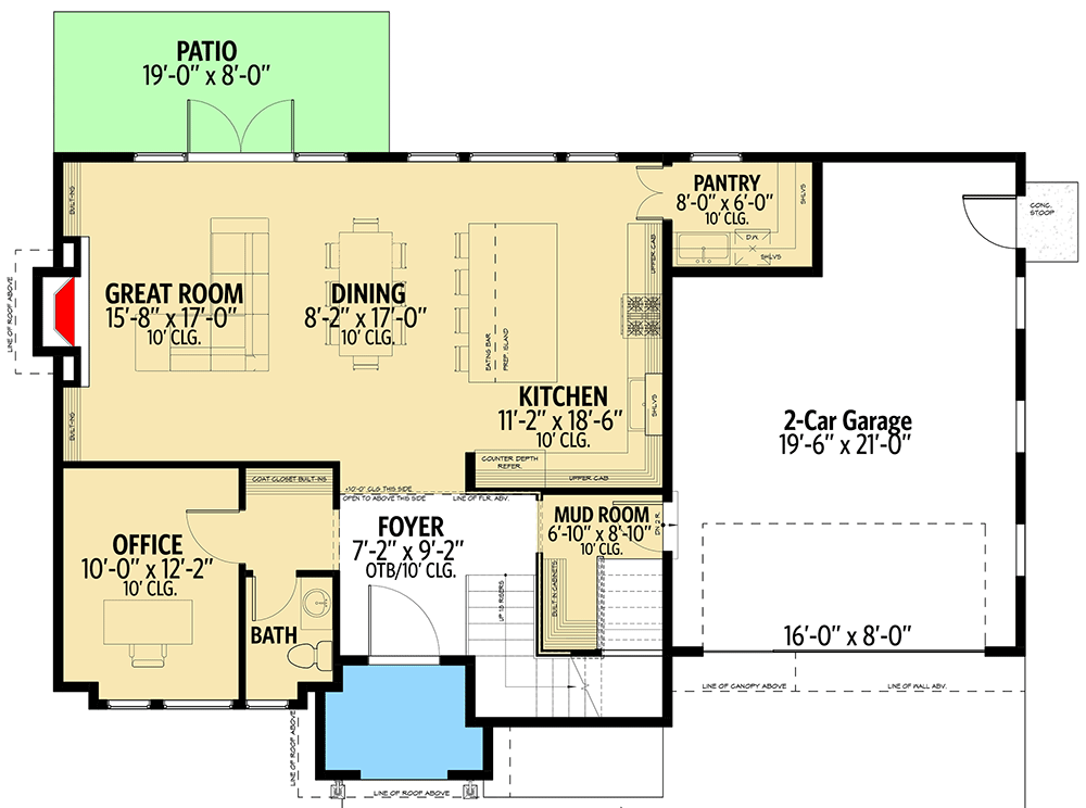 Plan 666229RAF: Three Gabled Contemporary Home Plan Under 2750 Square Feet with Home Office - Floor Plan - Main Level - Contemporary, New American, Northwest
