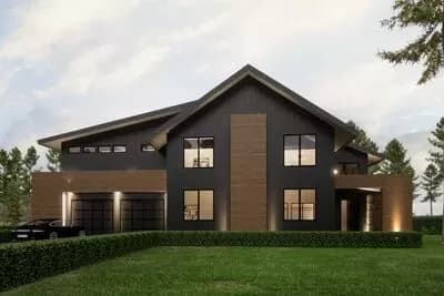 Contemporary 5-Bed House Plan with Two-Story Great Room and Two Lower Level Saunas