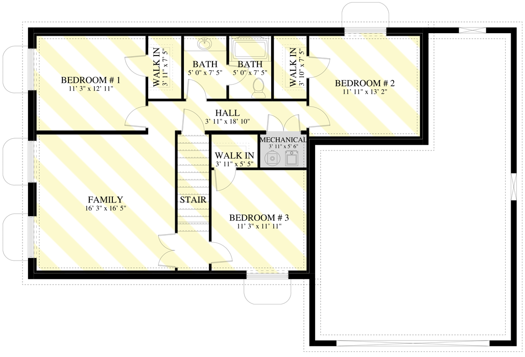 Plan 61463UT: 4-Bed Traditional House Plan with Lower Level Expansion and 2-Car Garage - Floor Plan - Optionally Finished Lower Level - Colonial, Country, Traditional